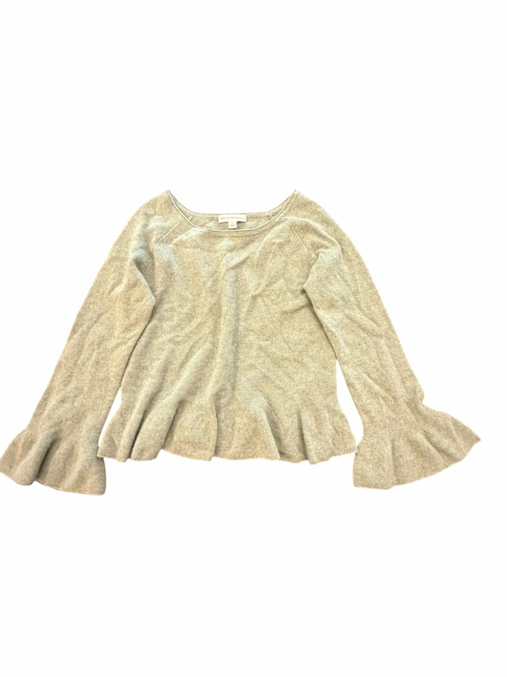 White + Warren 100% Cashmere Knit Sweater Small Sage Green Long Ruffle Sleeve